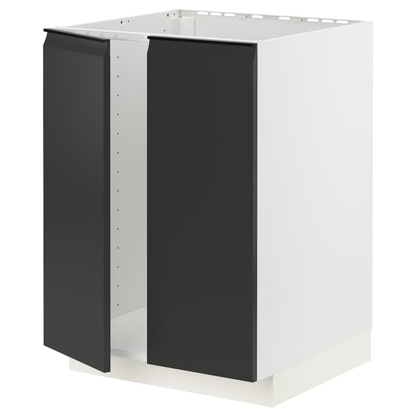 METOD Mobile base per lavello + 2 ante, bianco/Upplöv antracite opaco, 60x60 cm