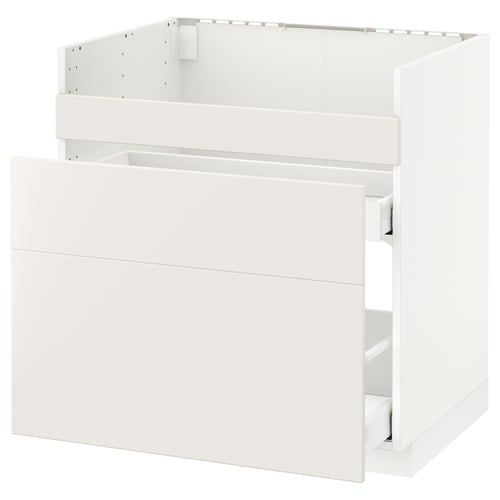 METOD Mobile lavello HAVSEN/3front/2cass, bianco Maximera/Veddinge bianco, 80x60 cm
