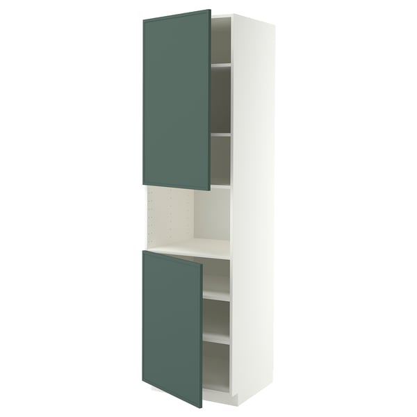 METOD Mobile microonde, 2 ante/ripiani, bianco/Aspudden grigio scuro-verde, 60x60x220 cm