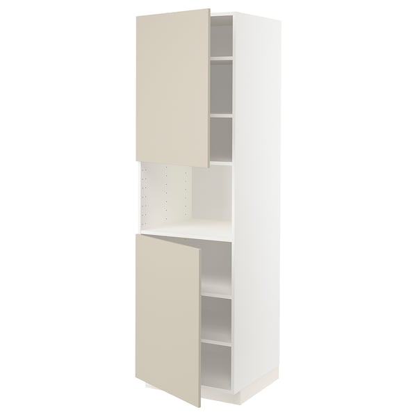 METOD Mobile microonde, 2 ante/ripiani, bianco/Havstorp beige, 60x60x200 cm