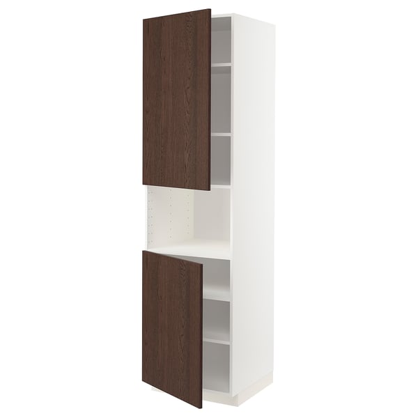 METOD Mobile microonde, 2 ante/ripiani, bianco/Sinarp marrone, 60x60x220 cm