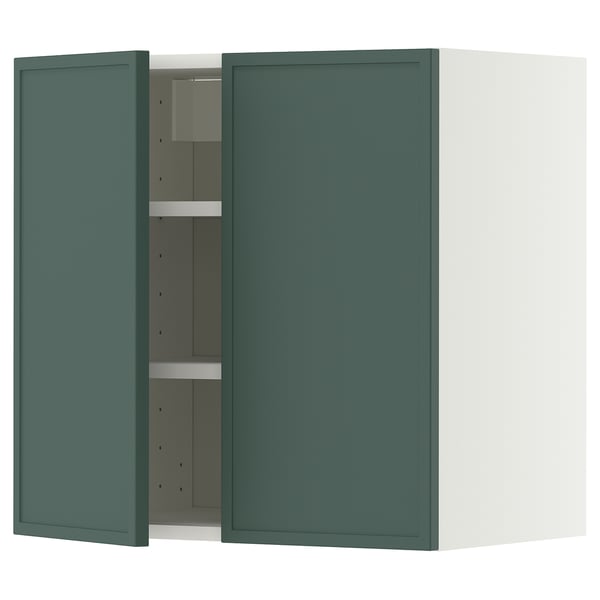 METOD Pensile con ripiani/2 ante, bianco/Aspudden grigio scuro-verde, 60x60 cm
