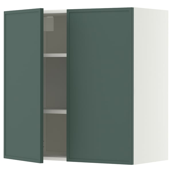 METOD Pensile con ripiani/2 ante, bianco/Aspudden grigio scuro-verde, 80x80 cm
