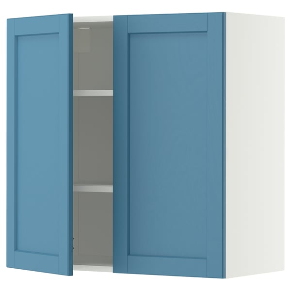 METOD Pensile con ripiani/2 ante, bianco/Lerhyttan blu, 80x80 cm