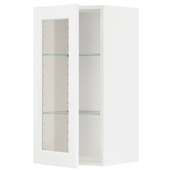 METOD Pensile con ripiani/anta a vetro, bianco Enköping/bianco effetto legno, 40x80 cm