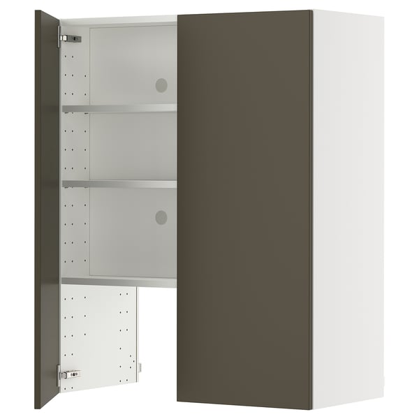METOD Pensile per cappa con ripiano/anta, bianco/Havstorp marrone-beige, 80x100 cm