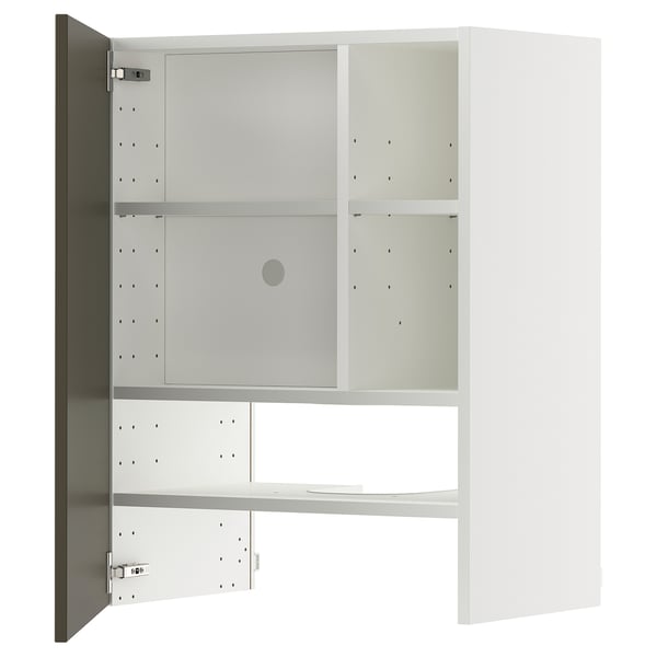METOD Pensile per cappa con ripiano/anta, bianco/Havstorp marrone-beige, 60x80 cm