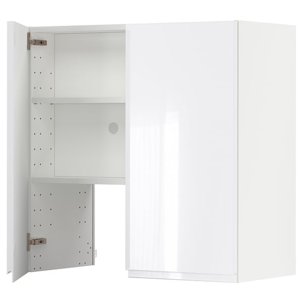 METOD Pensile per cappa con ripiano/anta, bianco/Voxtorp lucido/bianco, 80x80 cm