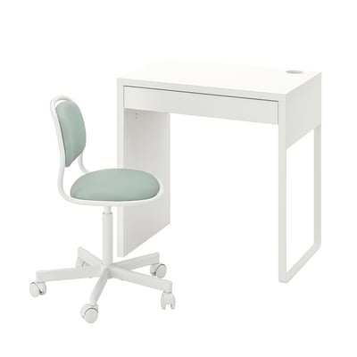 MICKE/ÖRFJÄLL Scrivania e sedia, bianco/verde chiaro