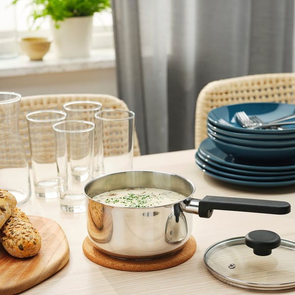 MIDDAGSMAT Casseruola con coperchio, vetro trasparente/inox, 2 l