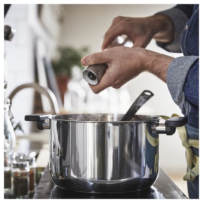 MIDDAGSMAT Pentola con coperchio, vetro trasparente/inox, 5 l