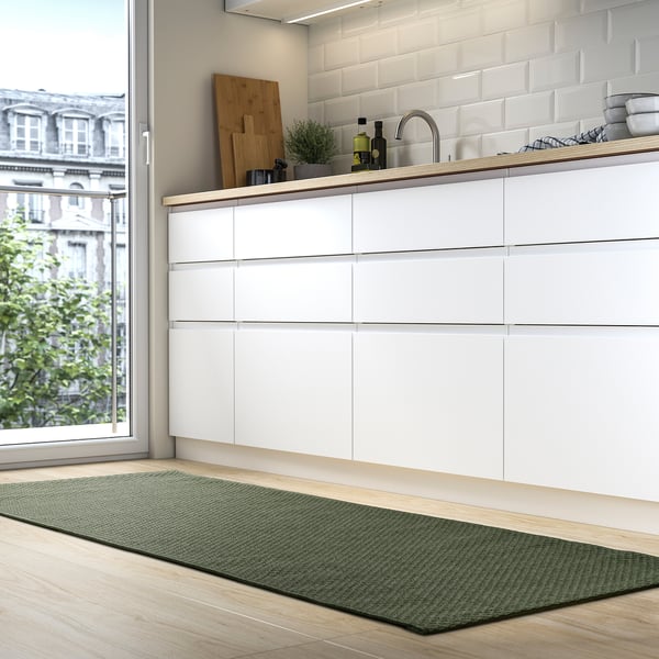 MORUM Tappeto tessitura piatta int/est, verde scuro, 80x200 cm
