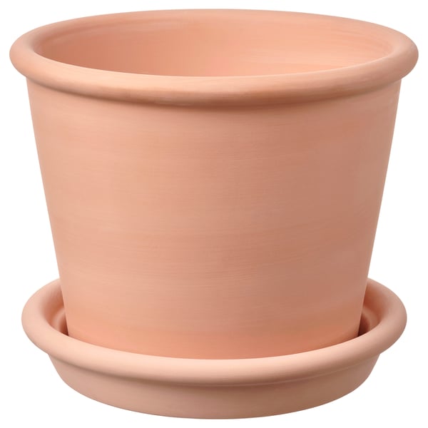 MUSKOTBLOMMA Vaso con sottovaso, da interno/esterno terracotta, 15 cm
