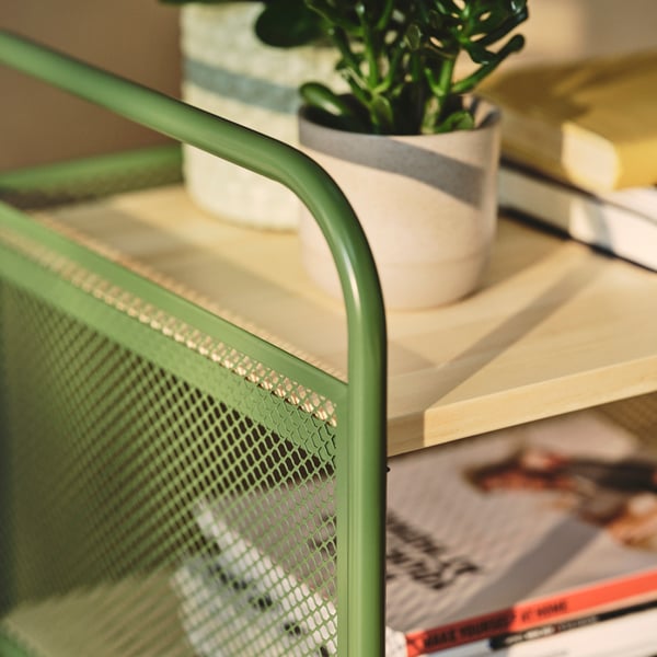 NÅLMAKARE Mobile con rotelle, verde scuro/metallo, 79x44x88 cm