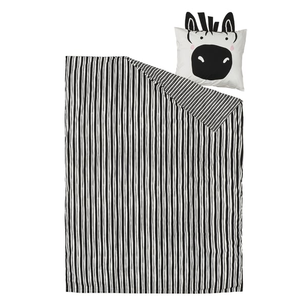 NATTHÄGER Copripiumino e federa, nero bianco/zebra, 150x200/50x60 cm