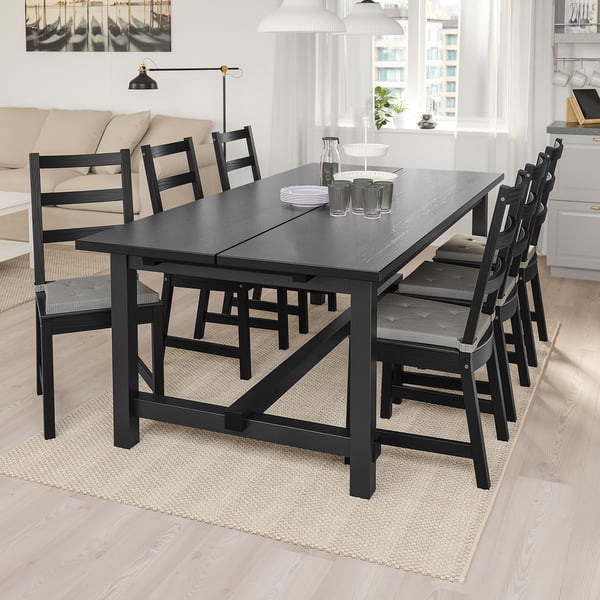 NORDVIKEN / NORDVIKEN Tavolo e 6 sedie, nero/nero, 210/289x105 cm