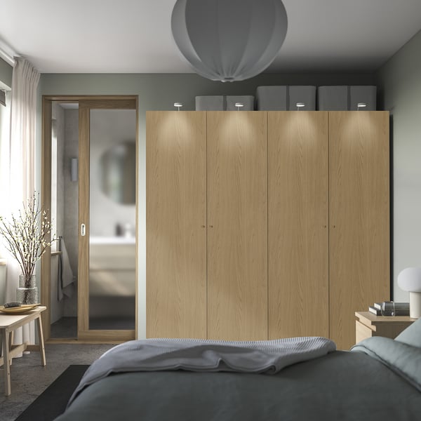 PAX / STORKLINTA Combinazione di guardaroba, bianco/effetto rovere, 200x66x201 cm