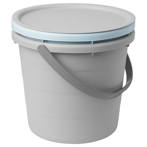 PEPPRIG Secchio con coperchio, 3 pezzi, grigio/blu