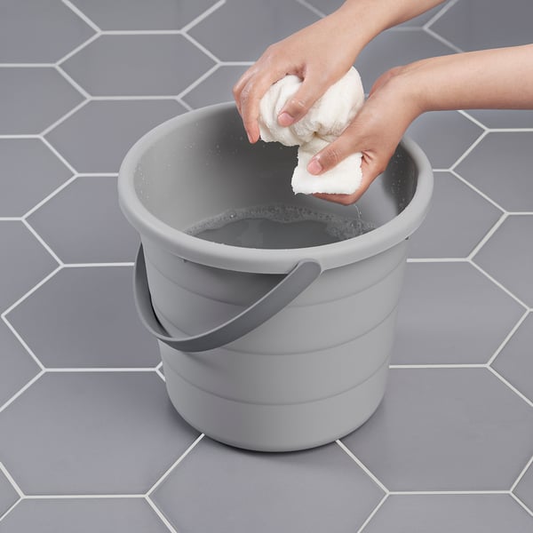 PEPPRIG Secchio con coperchio, 3 pezzi, grigio/blu