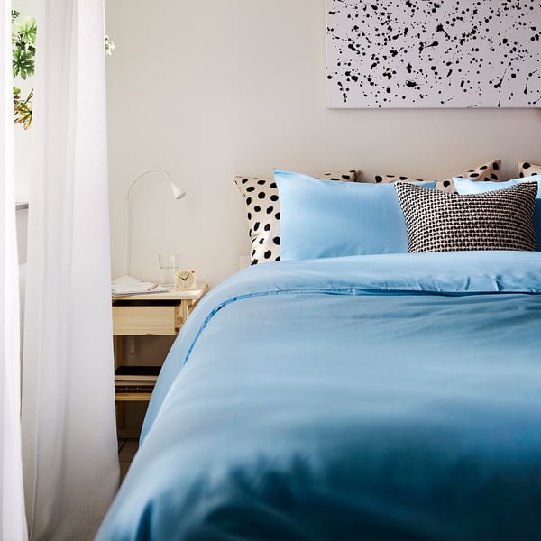 PILTANDVINGE Copripiumino e 2 federe, azzurro, 240x220/50x60 cm