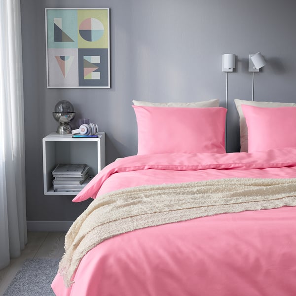 PILTANDVINGE Copripiumino e 2 federe, rosa, 240x220/50x60 cm