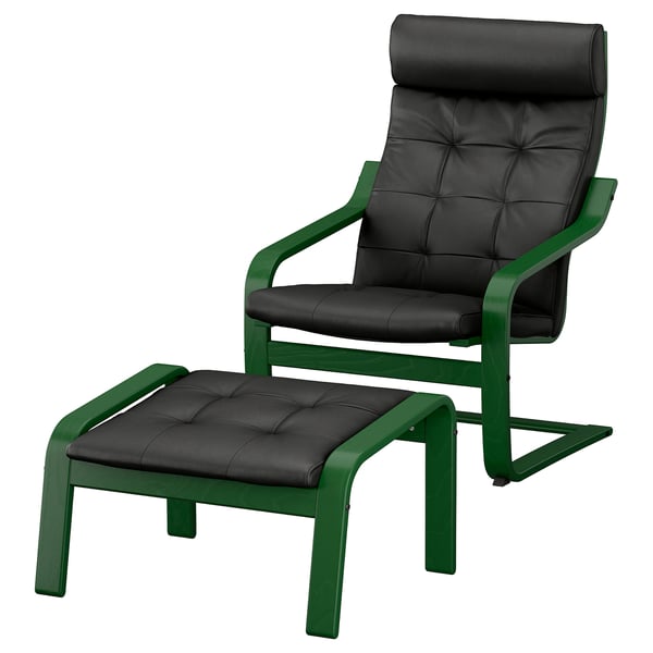POÄNG Poltrona e poggiapiedi, verde scuro/Grann nero