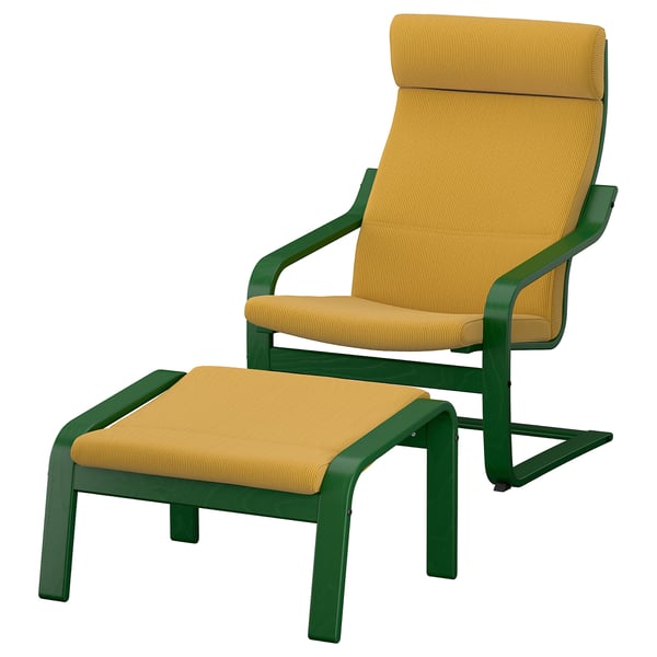 POÄNG Poltrona e poggiapiedi, verde scuro/Kelinge giallo scuro