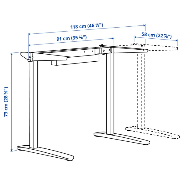 RELATERA Base per piano tavolo, bianco, 90/117 cm