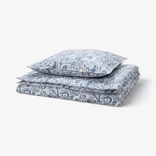 RODGERSIA Copripiumino e federa, blu/bianco, 150x200/50x60 cm