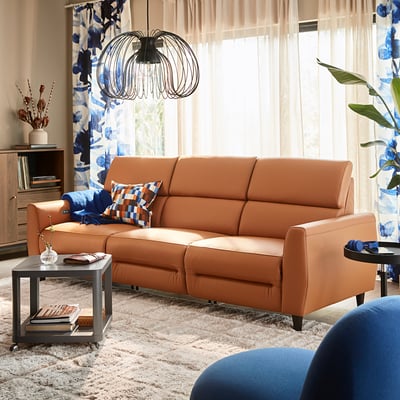 RULLERUM Divano 3 posti/2 recliner elettrici, Grann/Bomstad ocra bruna