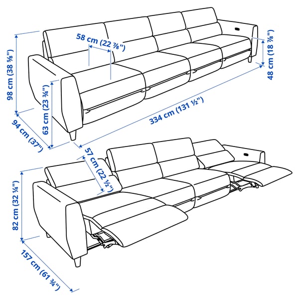 RULLERUM Divano 4 posti/2 recliner elettrici, Grann/Bomstad ocra bruna