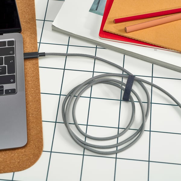 RUNDHULT Da USB-C a USB-C, nero/bianco, 1.5 m/100 W