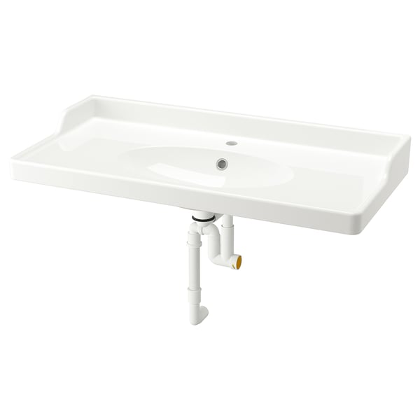 RUTSJÖN Lavabo con sifone, bianco, 102x49 cm