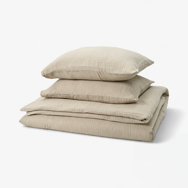 SCHERSMIN Copripiumino e 2 federe, grigio-beige, 240x220/50x60 cm