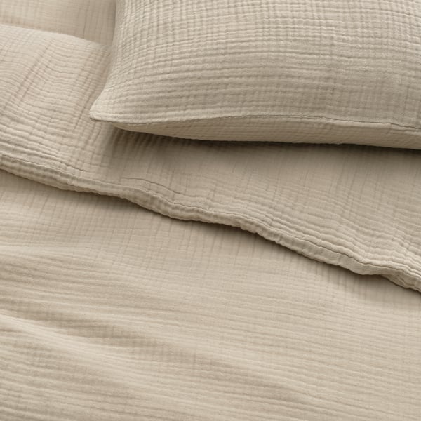 SCHERSMIN Copripiumino e federa, grigio-beige, 150x200/50x60 cm