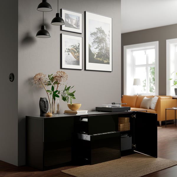 SELSVIKEN Anta/frontale cassetto, lucido nero, 60x38 cm