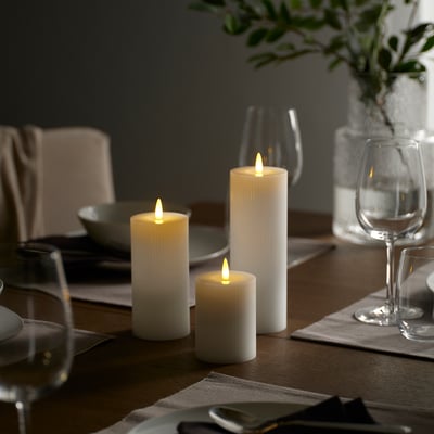 SILVERMÅS Set di 3 ceri a LED, a batterie bianco