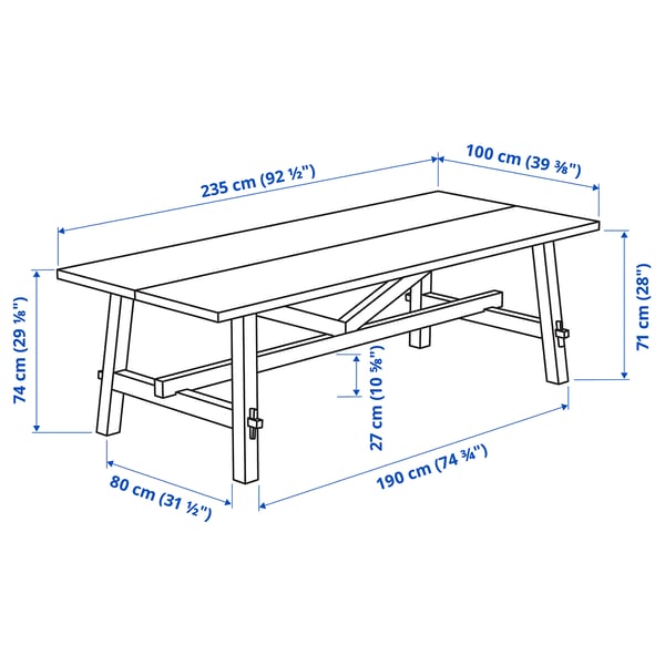 SKOGSTA Tavolo, acacia/nero, 235x100 cm