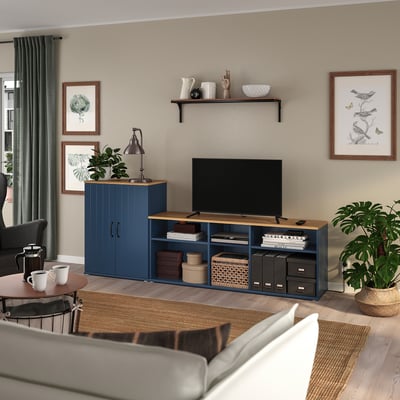 SKRUVBY Combinazione per TV, blu-nero, 226x38x90 cm