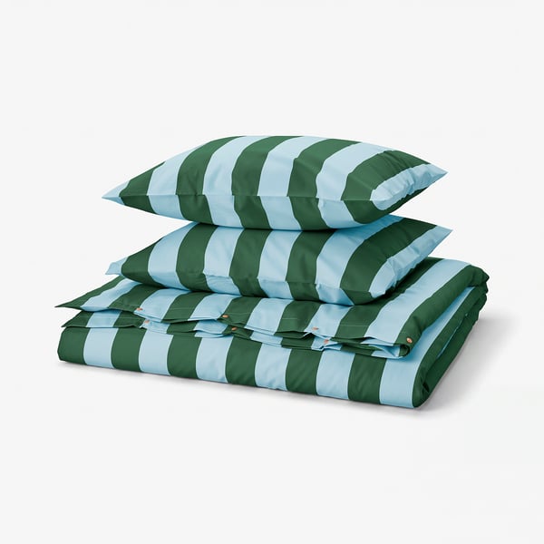SLÅNHÖSTMAL Copripiumino e 2 federe, azzurro verde scuro/a righe, 240x220/50x60 cm