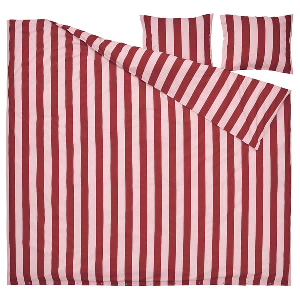 SLÅNHÖSTMAL Copripiumino e 2 federe, rosa chiaro rosso scuro/a righe, 240x220/50x60 cm