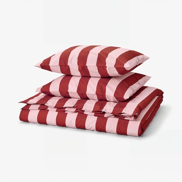 SLÅNHÖSTMAL Copripiumino e 2 federe, rosa chiaro rosso scuro/a righe, 240x220/50x60 cm