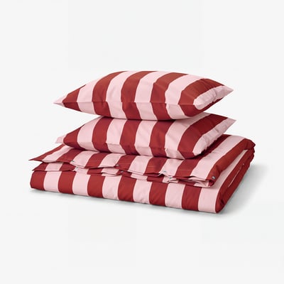 SLÅNHÖSTMAL Copripiumino e 2 federe, rosa chiaro rosso scuro/a righe, 240x220/50x60 cm