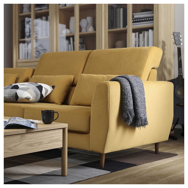 SLATORP Divano a 3 posti con chaise-longue, Hakebo ambra