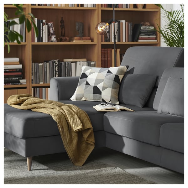 SLATORP Divano a 3 posti con chaise-longue, Hakebo grigio scuro