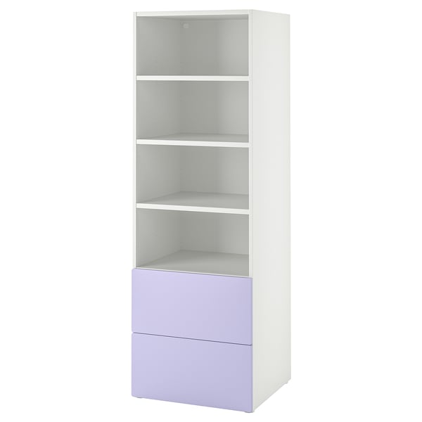 SMÅSTAD / PLATSA Libreria, bianco lilla/con 2 cassetti, 60x57x181 cm