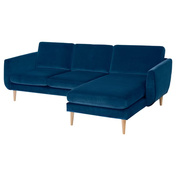 SMEDSTORP Divano a 3 posti con chaise-longue, Djuparp/verde-blu scuro rovere