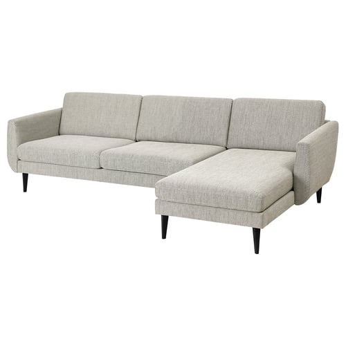 SMEDSTORP Divano a 4 posti con chaise-longue, Viarp beige/marrone/nero