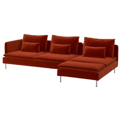 SÖDERHAMN Divano a 4 posti con chaise-longue, e terminale aperto/Alhamn arancione intenso-rosso