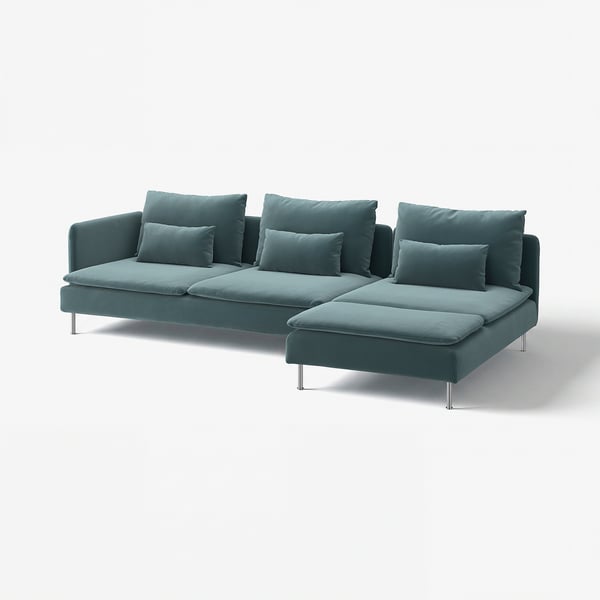 SÖDERHAMN Divano a 4 posti con chaise-longue, e terminale aperto/Alhamn blu grigio scuro